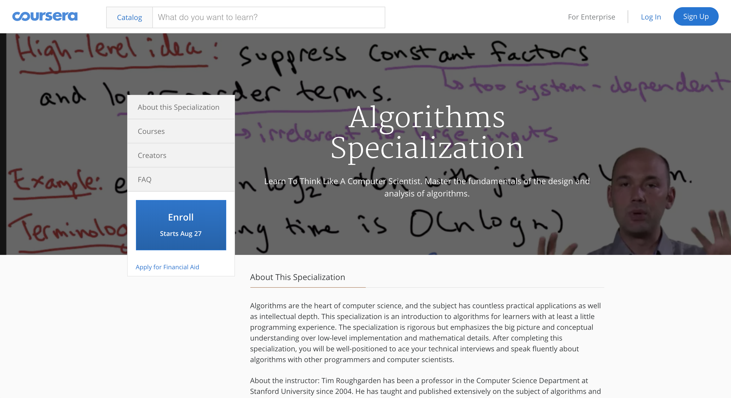 Algorithms by Stanford University on Coursera